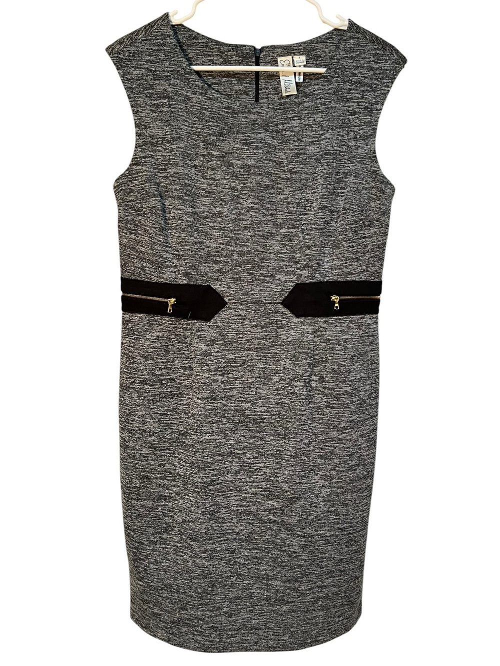 Emma & Michele Womens Size 8 Sheath Dress Charcoal Gray Black Gold Zipper Sample